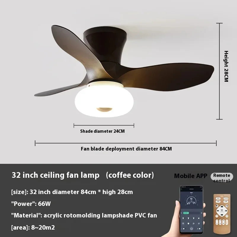 90-240V 32 inch Nordic Ceiling Fan Lamp Bedroom Simple Ceiling Fan Lamp Study Ultra-thin Electric Fan Lamp Frequency Conversion