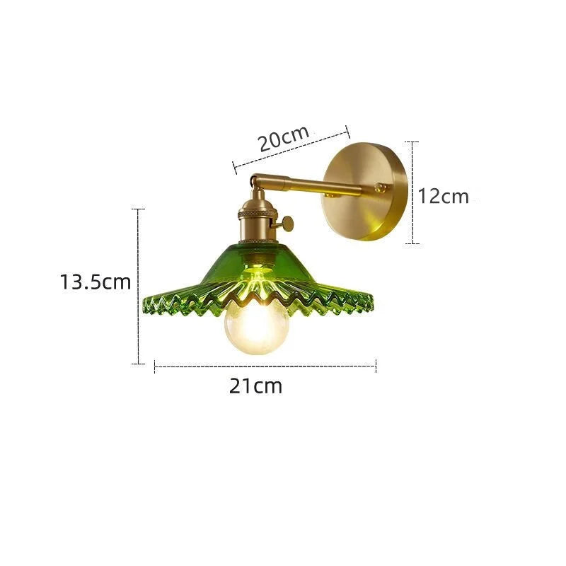 Green Glass LED Wall Light Fixtures Pull Chain Switch Copper Bedroom Bathroom Mirror Stair Nordic Modern Wandlamp Sconce