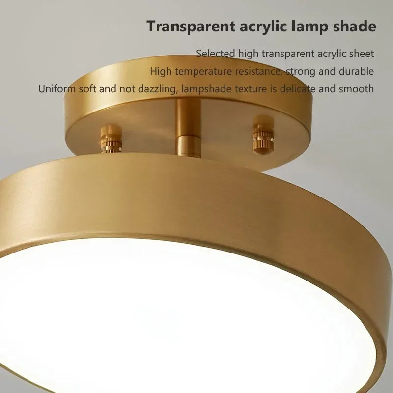 Copper Nordic Ceiling Light Simple Entrance Hallway Aisle Lamp Simple Round Cloakroom Bacony Lighting LED Ceiling Lamps Lustre