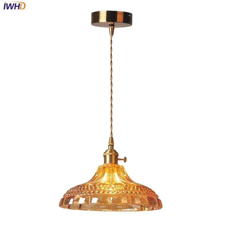 Orange Glass LED Pendant Lights Study Bedroom Kitchen Knob Switch Nordic Modern Hanging Lamp Wire Adjustable Dining Light