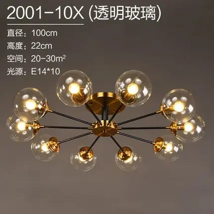 Modern Glass Ball LED Pendant Lights Retro Ceiling Chandelier Dining Bedroom Gold Home Decor Hanging Lamp Fixtures