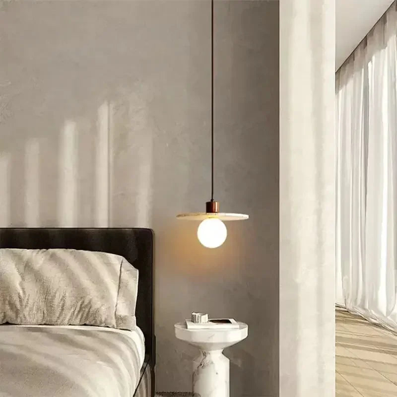 Retro Yellow Hole Stone Bedside Pendant Lamp Creative Designer Lampara Techo Led Lighting for Bedroom Dining Room Lustre Decor