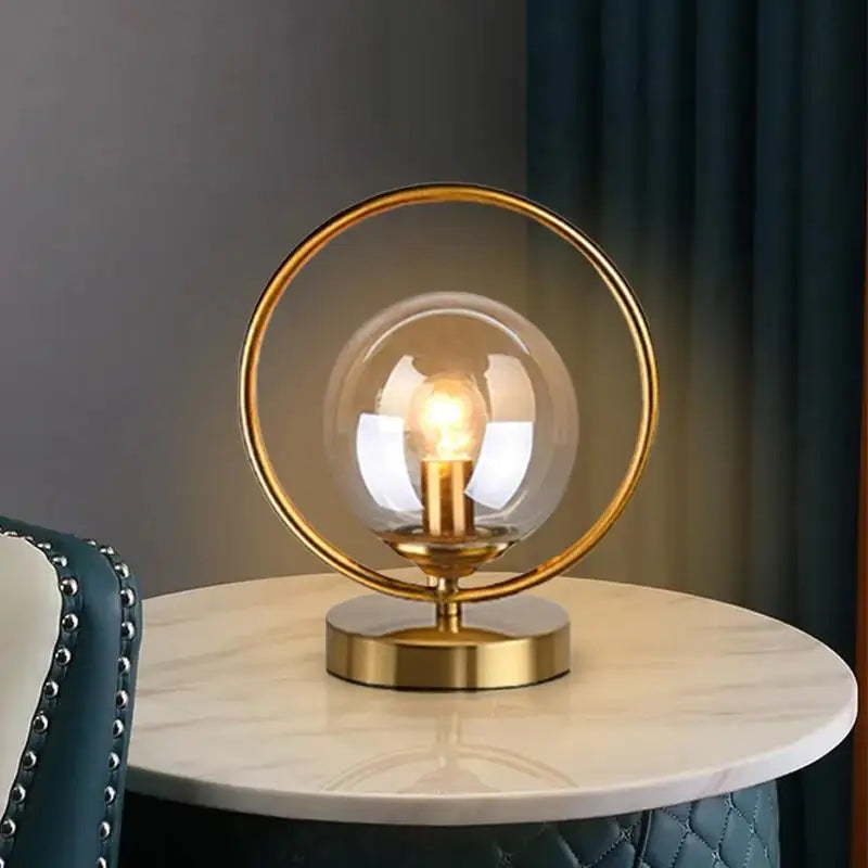 Brass Metal ring Glass ball table lamp Home decor living room bedroom bedside study LED desk lamp lighting fixture