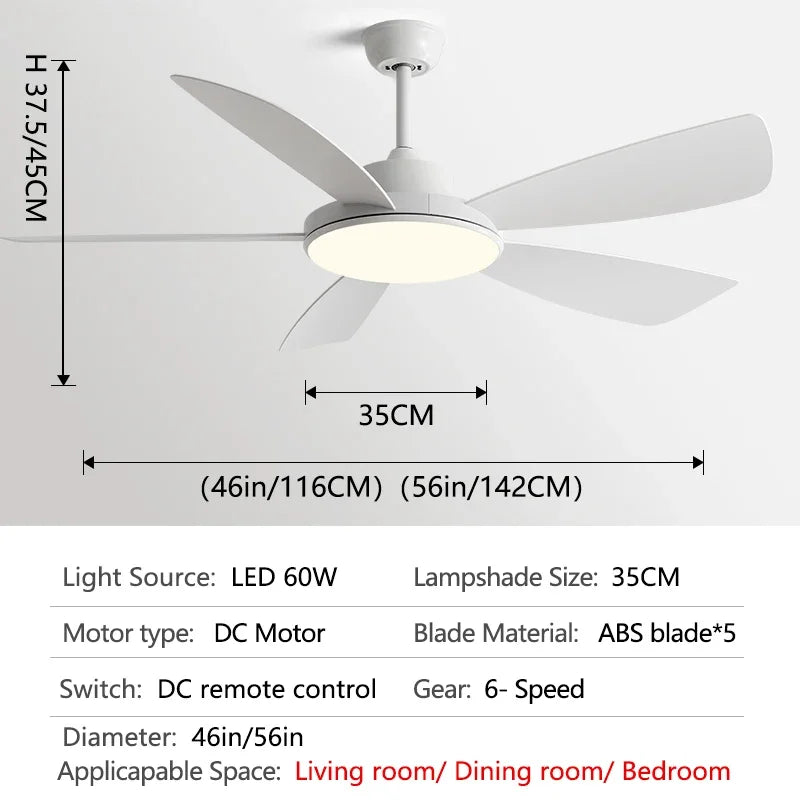 56 Inch Restaurant Fan with 60W LED Llights 5 Blade DC motor Ceiling fan Support Remote Control 110V 220V