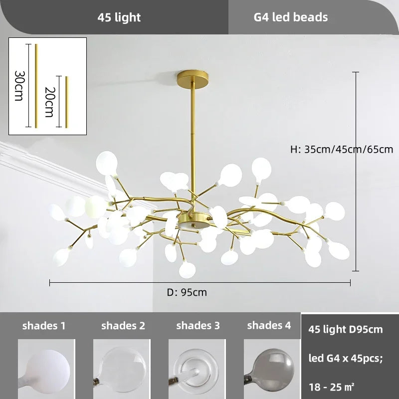 Nordic G4 Led Chandelier Lighting Modern Branch Pendant Light Living Room Gold / Black Led Luminarias Art Decor Indoor Lighting