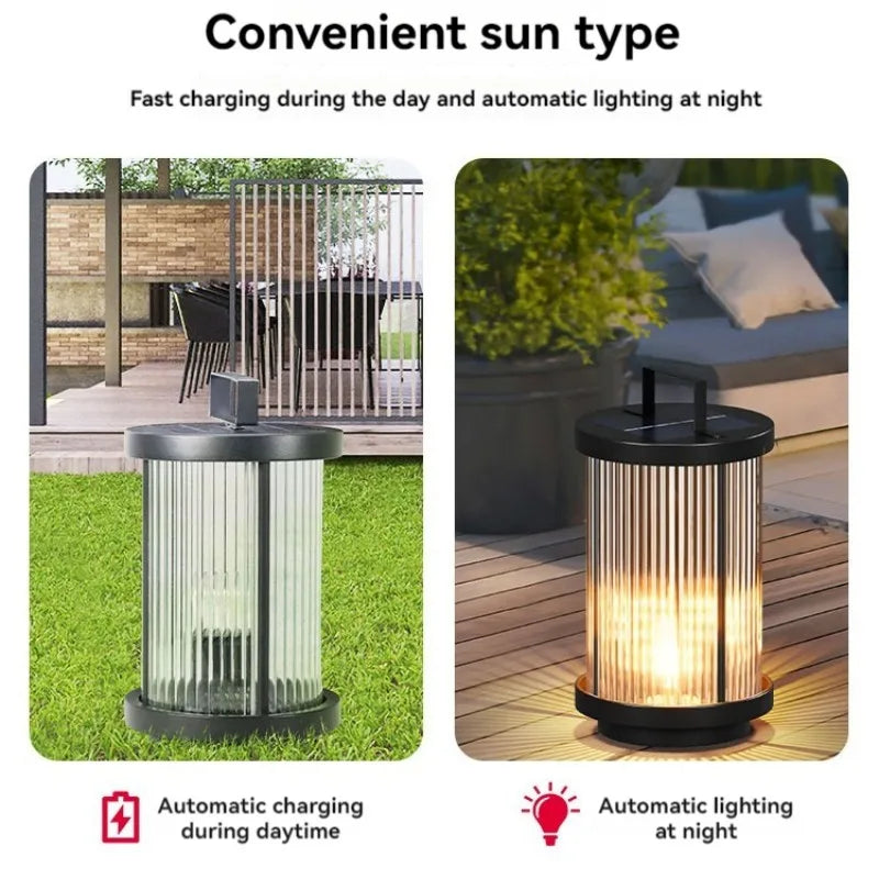 Outdoor Waterproof Solar Garden Lamp Glass Lantern Garden Floor Lamp Street Lamp Villa Courtyard Lawn Light