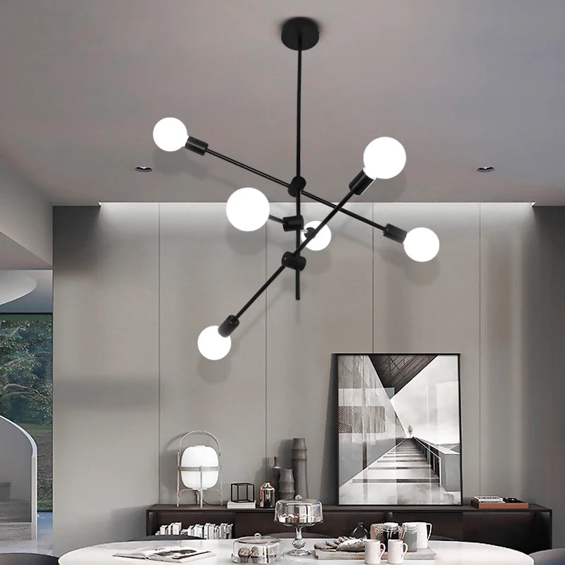 Nordic LED Simple Modern Magic Beans Creative Chandelier Living Room Dining Room Bedroom Line Chandelier E27 Base Lamp Lighting