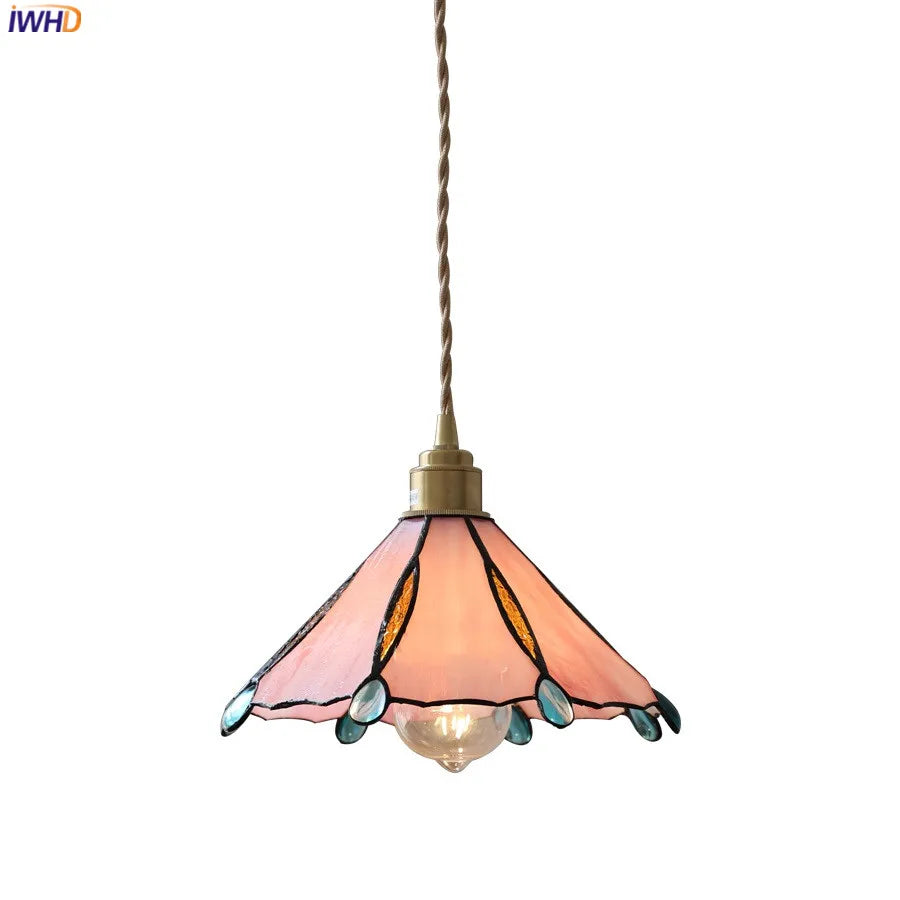 Vintage Copper Glass LED Pendant Lights Fixtures Handmade Beside Restaurant Bedroom American Country Nordic Hanging Lamp