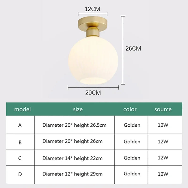 LED Modern Glass Ceiling Light Milk White Glass Lamp Bedroom Living Room Cloakrooms Entrance Balcony Aisle Study Decoration Home