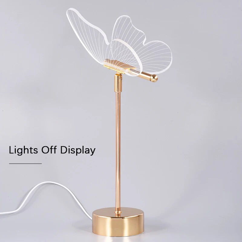 Table Lamp Retro Gold Acrylic Butterfly LED Desk Lamp Hotel Villa Art Decor LED Table Light Living Room Bedside LED Desk Lights