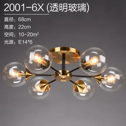 Modern Glass Ball LED Pendant Lights Retro Ceiling Chandelier Dining Bedroom Gold Home Decor Hanging Lamp Fixtures