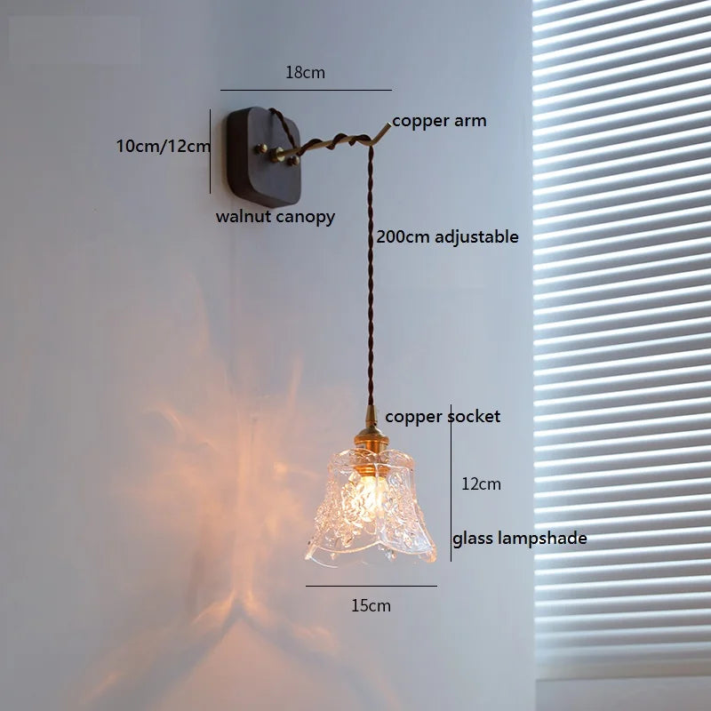 Nordic Modern Glass LED Wall Lamp Beside Bedroom Living Room Bathroom Mirror Stiar Light Walnut Canopy wandlamp Plug In