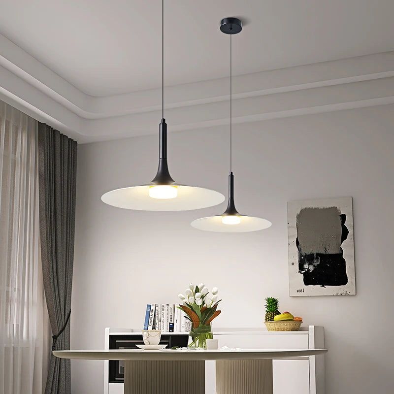 Modern Black Pendant Lamps for Kitchen Island Living Room Dining Table Hanging Chandelier Light Horn Shape 220V LED Indoor Decor