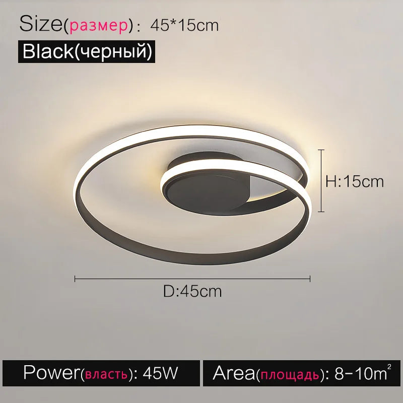 Ring LED Bedroom Ceiling Light Living Room Lighting Fixture Hotle Ceiling Mounted Lamp Black White Study Lights Home Decoration