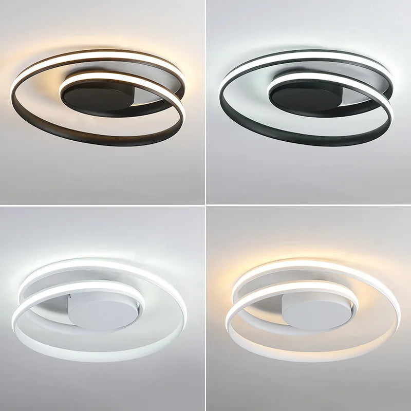 Ring LED Bedroom Ceiling Light Living Room Lighting Fixture Hotle Ceiling Mounted Lamp Black White Study Lights Home Decoration