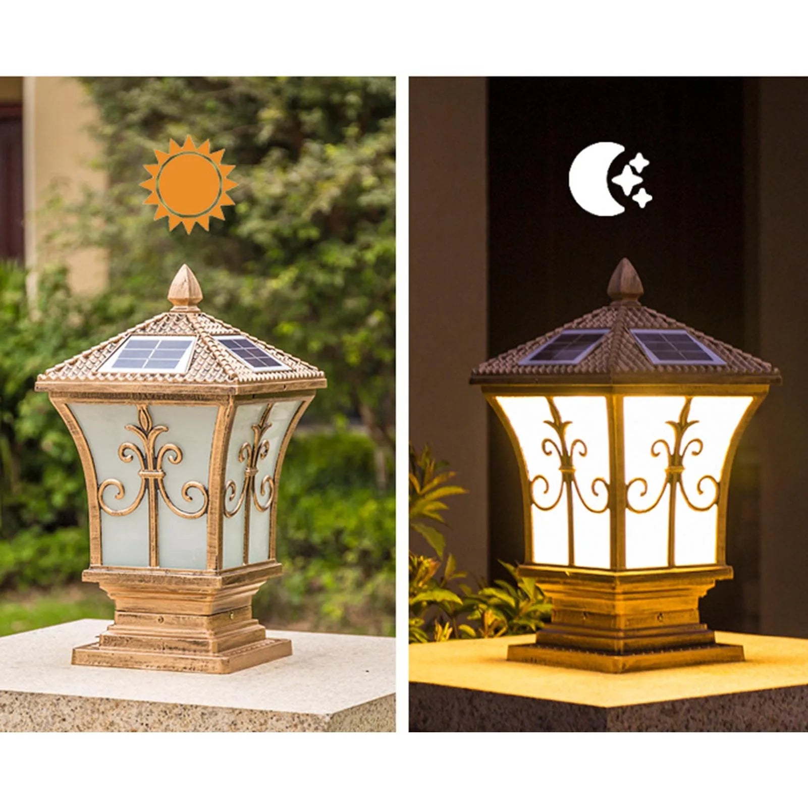 LED Square Post Pillar Light Solar Garden Gate Remote Control Waterproof Lamp Vintage Solar Garden Lights Outdoor Solar Light