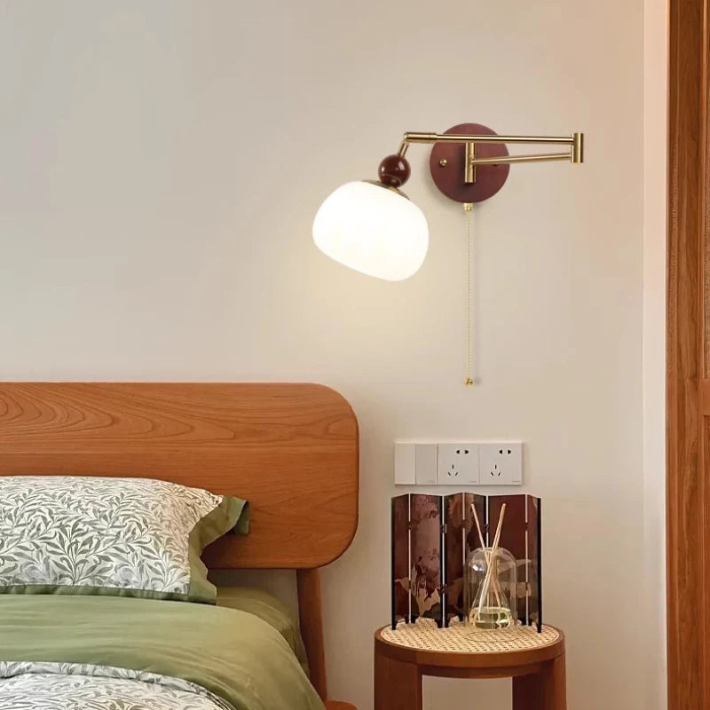 Modern Telescopic Swing Arm Wall Lamps Solid Wood Reading Lamp Nordic Minimalist Folding Rocker Arm Bedroom Bedside Wall Lights