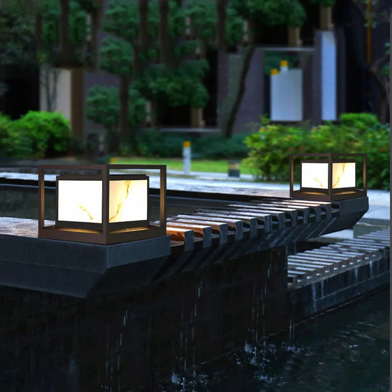 Simple Outdoor Waterproof IP65 110V 220V LED Solar Lmitated Marble Lawn Lamp Square Pillar Light Garden Villa Chapiter Lighting