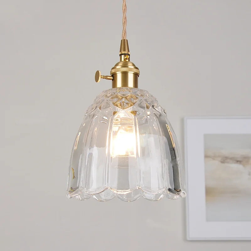 Copper Knob Switch LED Pendant Light Fixture Nordic Modern Simple Dining Room Lights Clear Glass Kitchen Hang Lamp Hanglamp