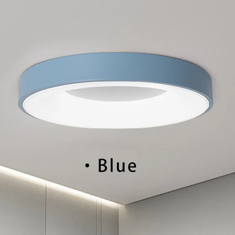 LED Nordic Ceiling Light Circular Wood Grain Macaron Lamp Modern Bedroom Study Balcony Children's Room Dimmable Home Light