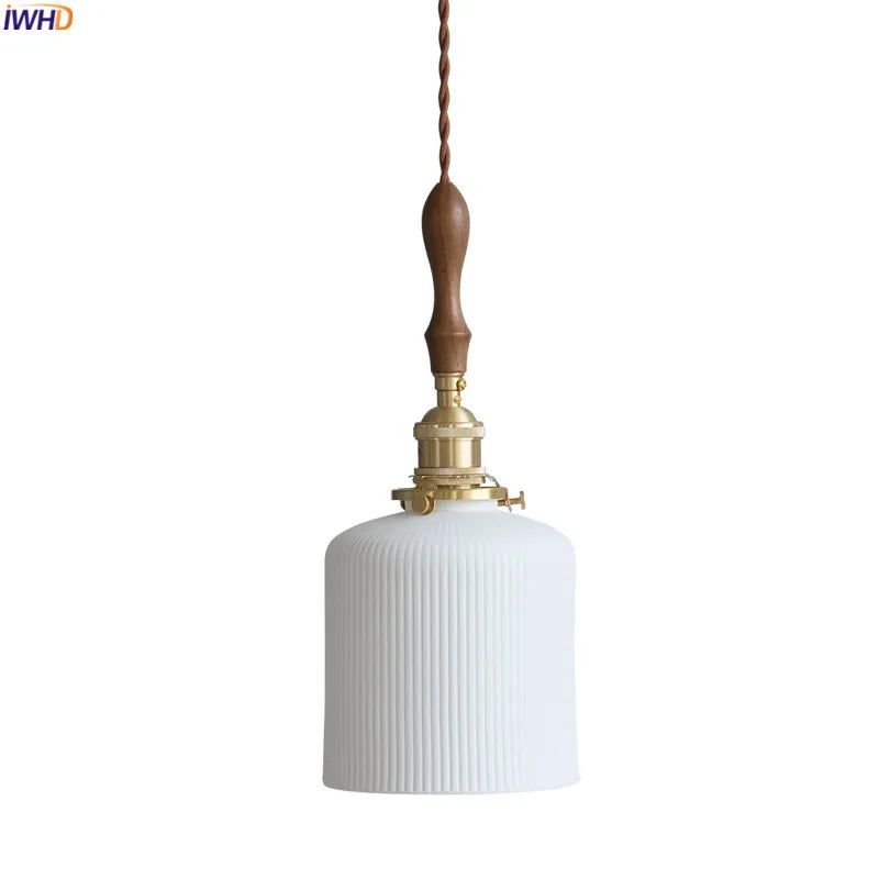 Wooden Hangle Copper LED Hanging Lamp Ceramic Home Decor Bedroom Dining Living Room Light Nordic Modern Pendant Lights