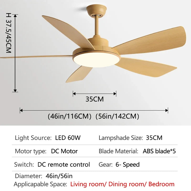 56 Inch Restaurant Fan with 60W LED Llights 5 Blade DC motor Ceiling fan Support Remote Control 110V 220V