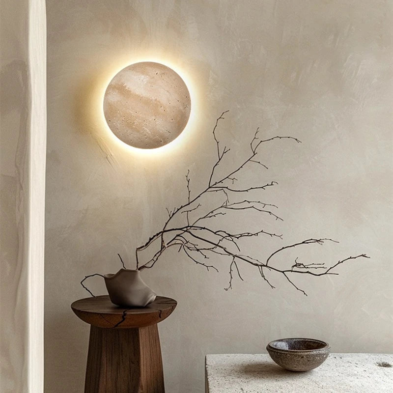 Creative Moon LED Wall Lights Japan Style Yellow Travertine Wall Lamp Stair Bedside Light Home Room Decoration Lampara