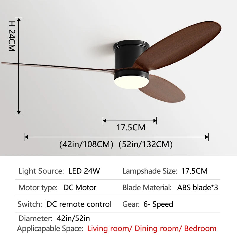 52inch Low Floor Ceiling Fan Light Black DC Remote Control Led Fan Llights Indoor Restaurant 110V 220V With Fan Chandelier