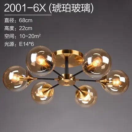 Modern Glass Ball LED Pendant Lights Retro Ceiling Chandelier Dining Bedroom Gold Home Decor Hanging Lamp Fixtures