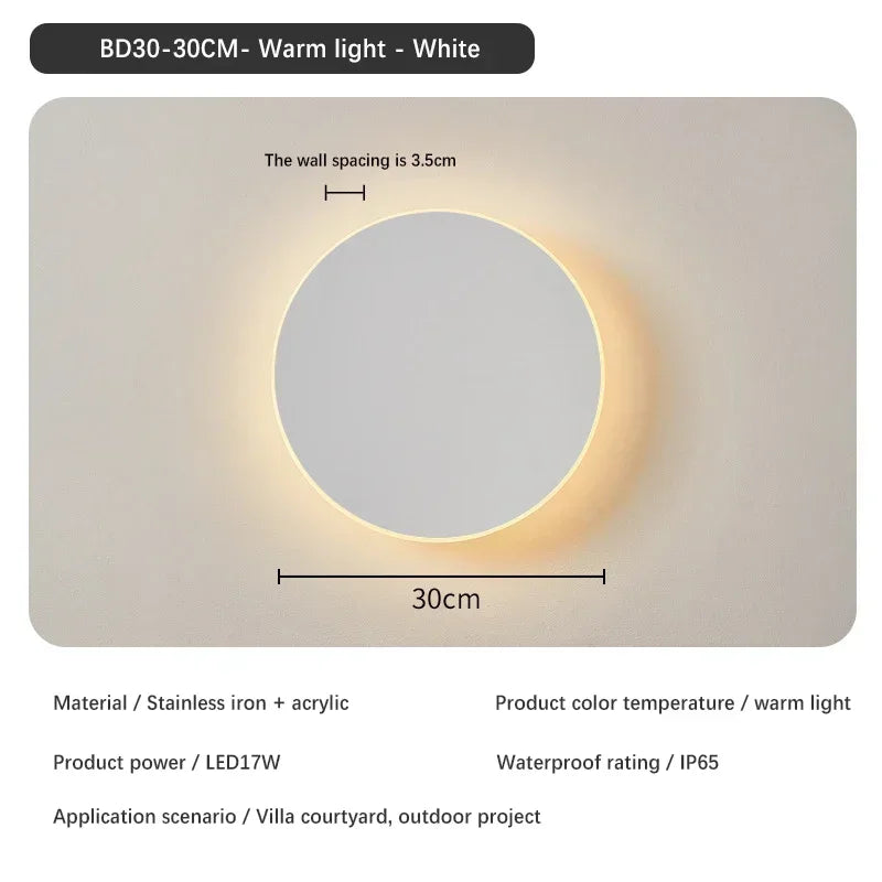 Nordic Minimalist LED Circular Wall Lamp Waterproof IP65 Decoration Living Room Villa Corridor Garden Courtyard Balcony Lighting