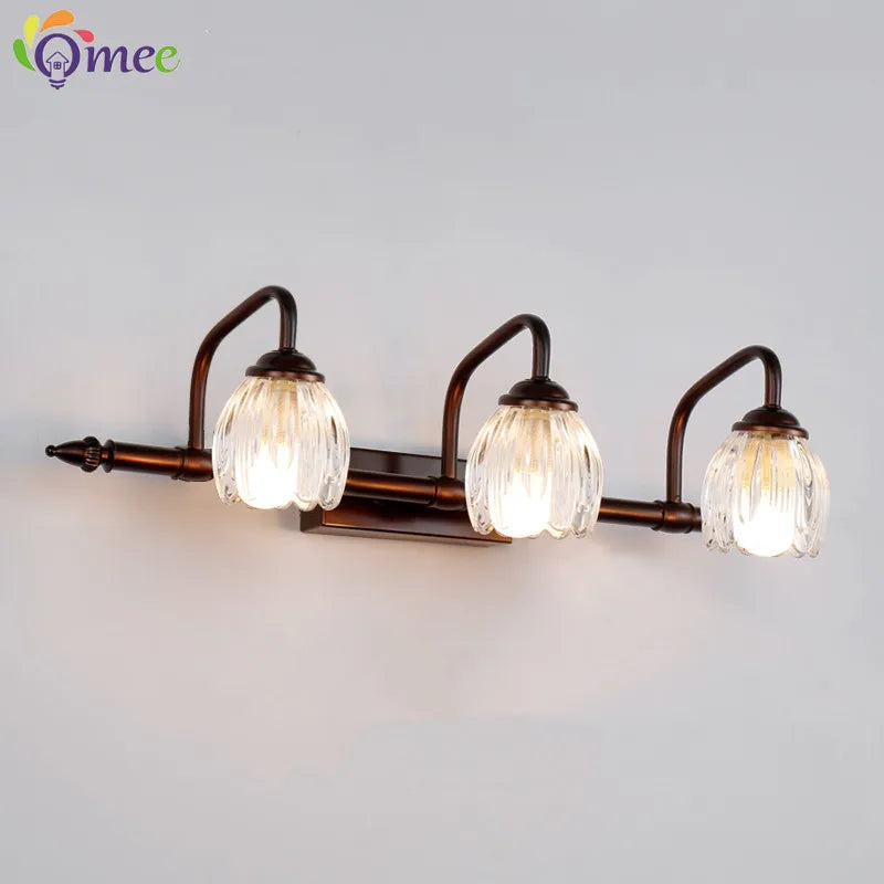 Modern Luxury Copper Glass Crystal Mirror Wall Lamp Bronze Simple Bathroom Vanity Dressing Table Mirror Cabinet Lighting Lamps