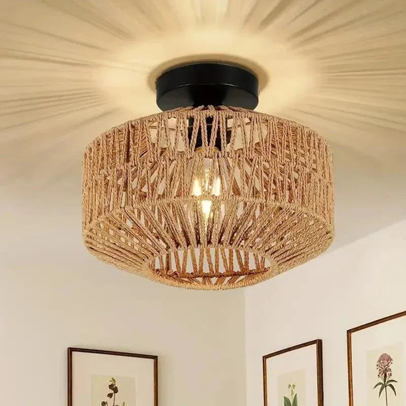 Bamboo Lustre Ceiling Chandelier Hanging Lamp Handmade Rattan Fixture Weaving Home Living Bed Room Decor Ceiling Pendant Light