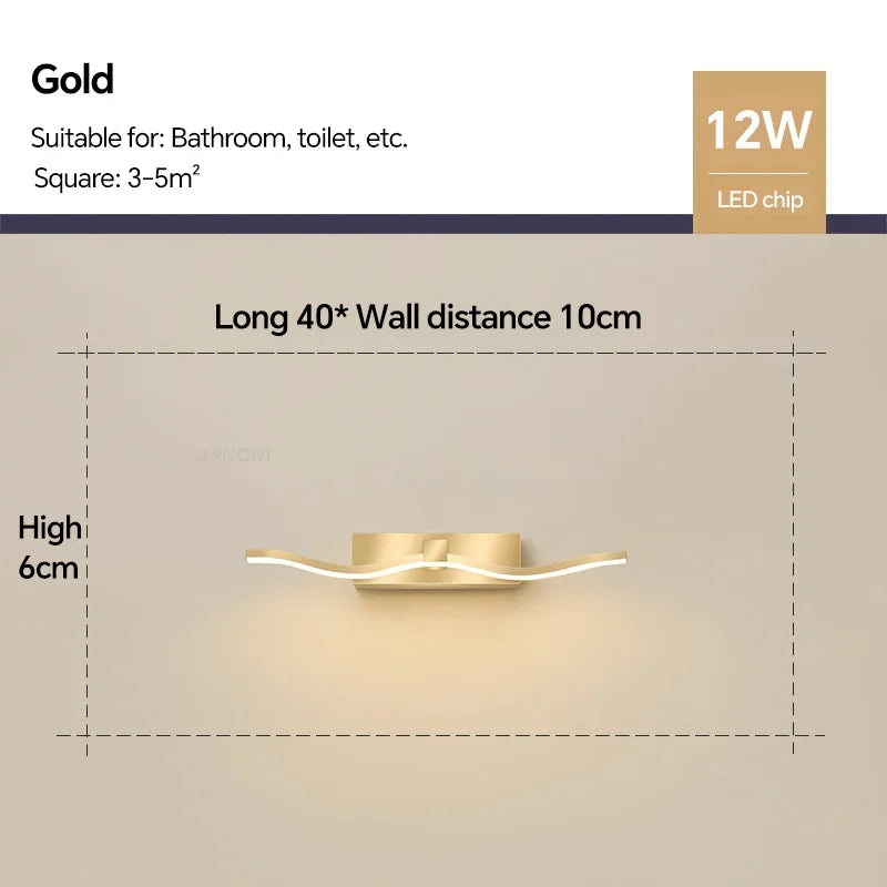 Modern Golden LED Wall Lamp For Bedroom Bedside Hallway Bathroom Mirror Wall Lights Indoor Sconce Home Decor Lighting Fixture