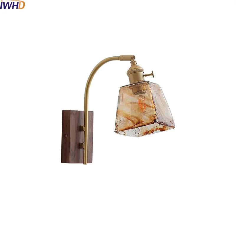 Glass Walnut LED Wall Light Fixtures Balcony Bedroom Living Room Modern Bedside Lamp Home Decor Applique Da Parete