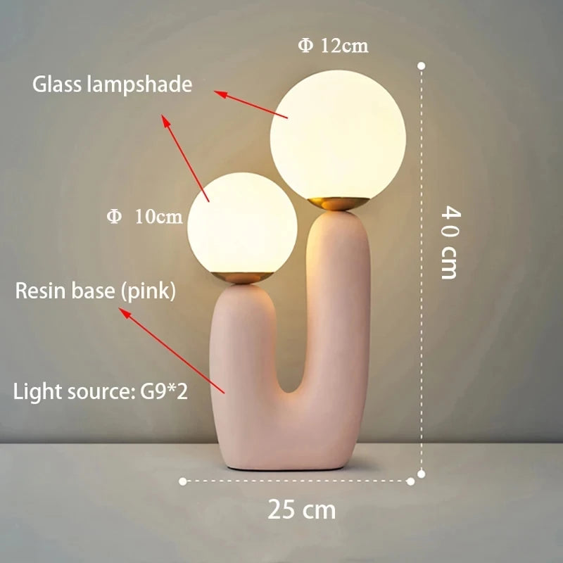 Art resin double-ended table lamp white/pink/green creative fashion Chinese living room study bedroom decorative light