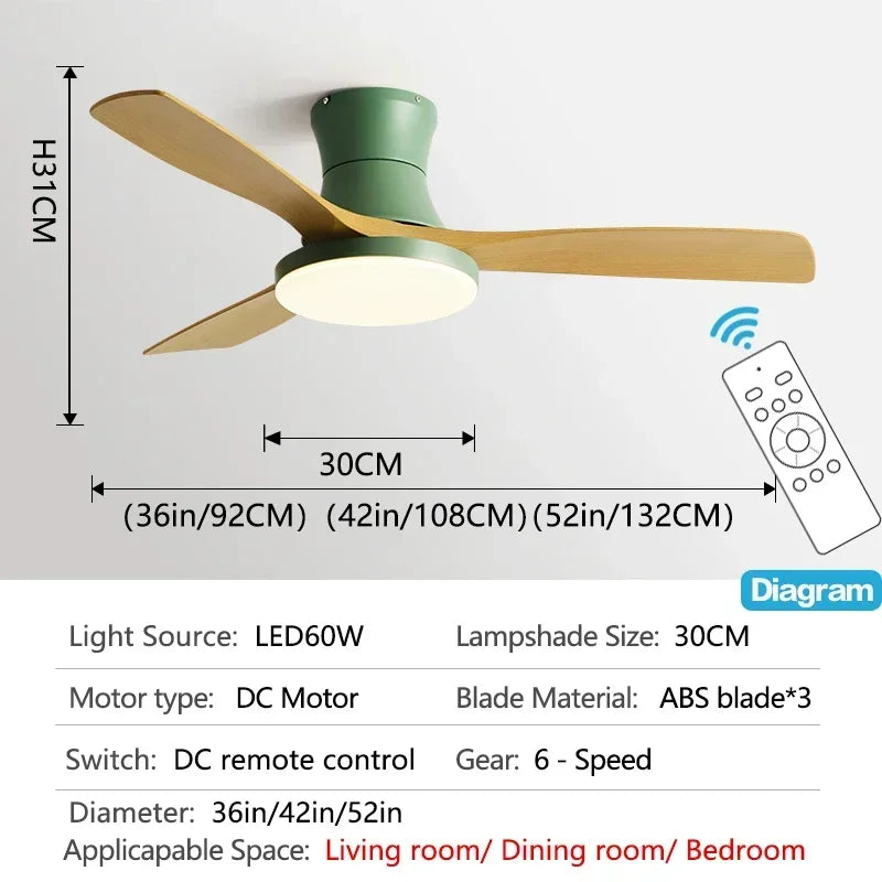 52 inch Low Floor Ceiling Fan 3 ABS Blade Ceiling Fan with Light And Remote Control Indoor Restaurant Electric Fan 110V 220V