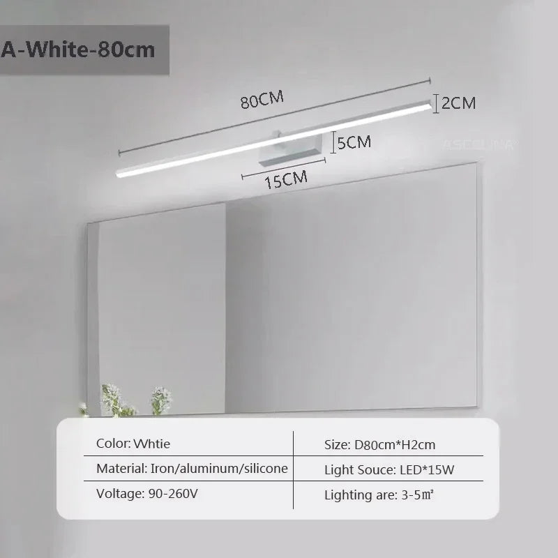 LED Wall Lamp 40/60/80/100cm Mirror Decor Lighting Modern Long Strip Light For Bathroom Washroom Kitchen Indoor Luminaire Lustre