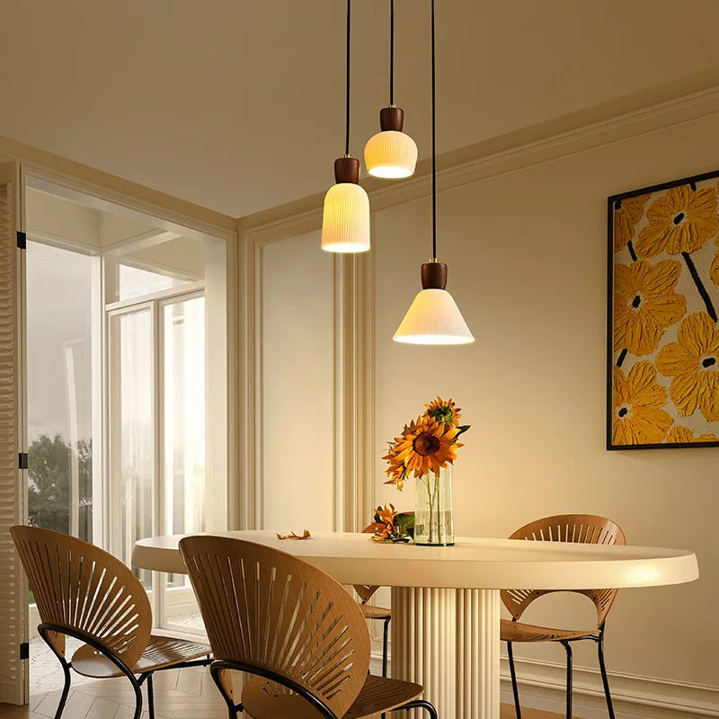 Walnut Ceramic Nordic LED Pendant Lights Fixtures Japanese Style Bedroom Living Room Cafe Restaurant Modern Hanging Lamp