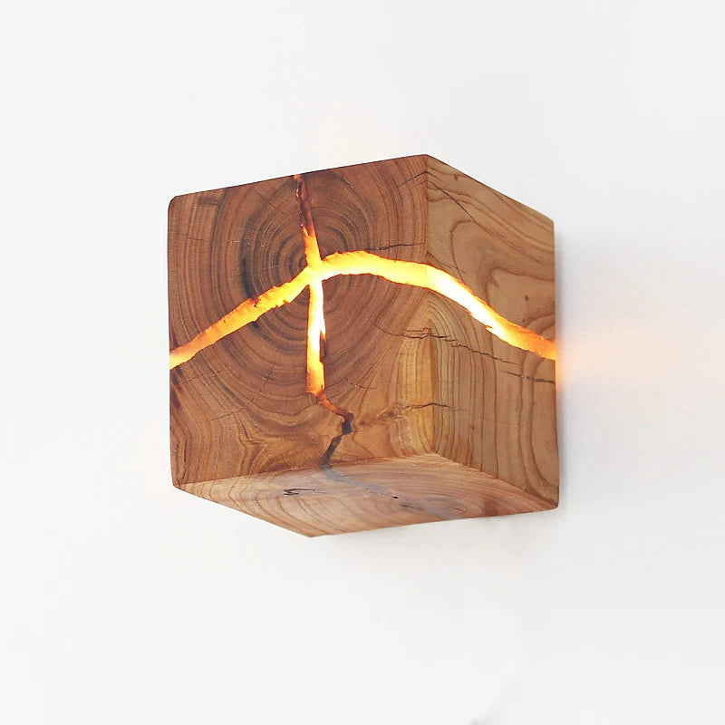 Cube Creative Resin Solid Wood lamp Handmade Wall Lamps Corridor Lamps Bedside Night Light corridor Wall Light Bedroom Decor LED