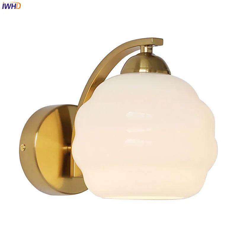 Milky Glass Ball LED Wall Lamp Sconce Iron Wrount Bedroom Living Room Bathroom Mirror Light Nordic Modern Wandlamp Applique