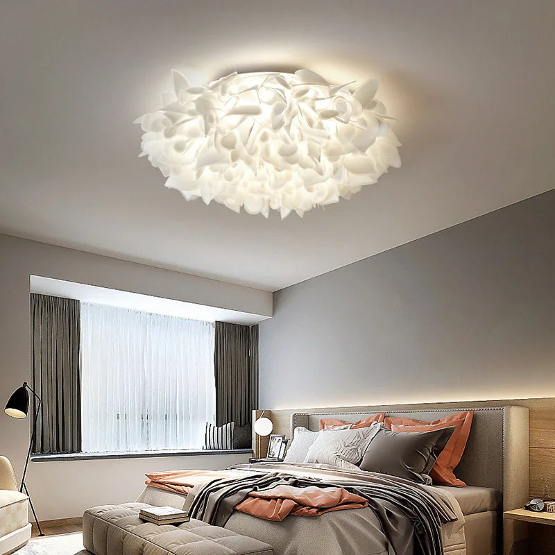 White Flower LED Ceiling Lights Bedroom Restaurant Living Room Lamp Remote Control Dimming Home Decor Hanglamp PVC