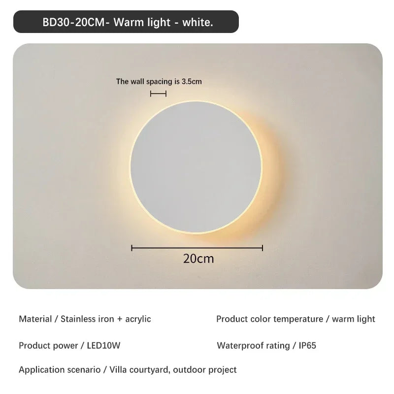 Nordic Minimalist LED Circular Wall Lamp Waterproof IP65 Decoration Living Room Villa Corridor Garden Courtyard Balcony Lighting