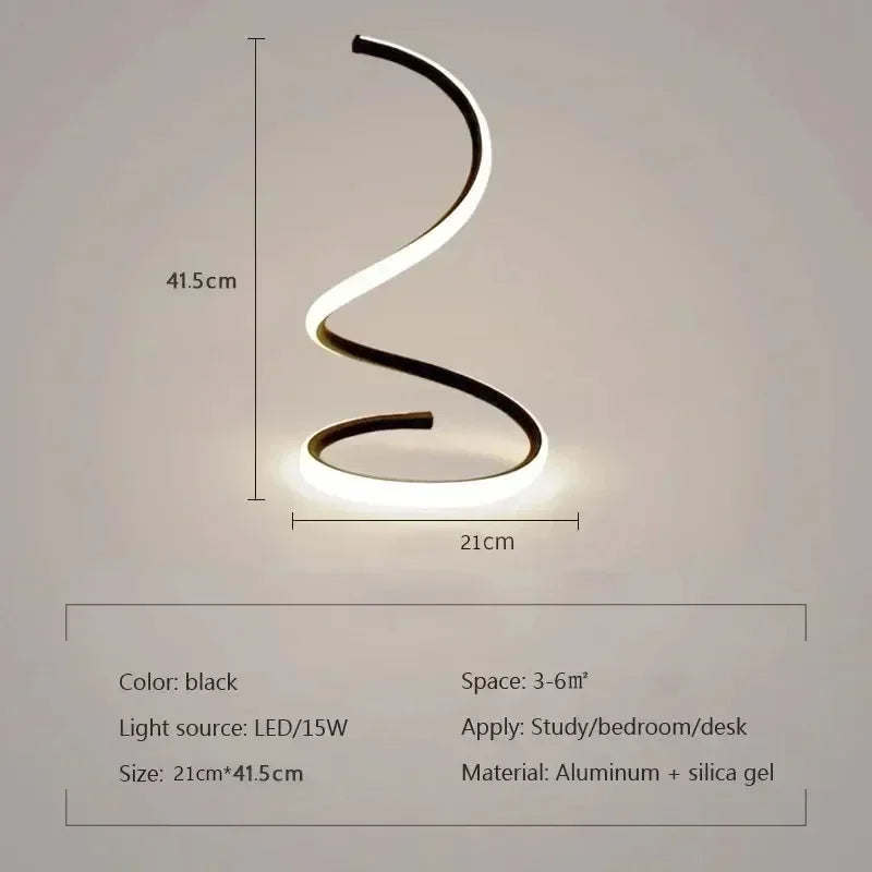 Modern LED Table Lamp Black Gold Spiral Desk Decor Lamp Line Light Bedroom Bedside Desk Living Room Dining Room Indoor Lighting