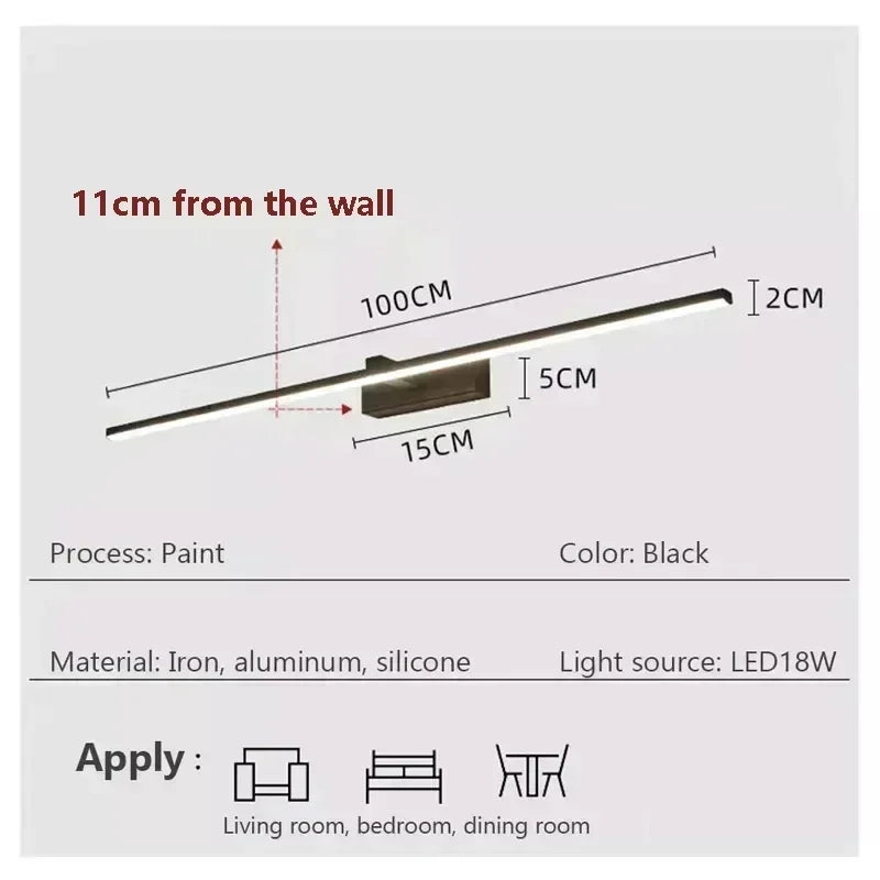 LED Wall Lamp 40/60/80/100cm Mirror Decor Lighting Modern Long Strip Light For Bathroom Washroom Kitchen Indoor Luminaire Lustre