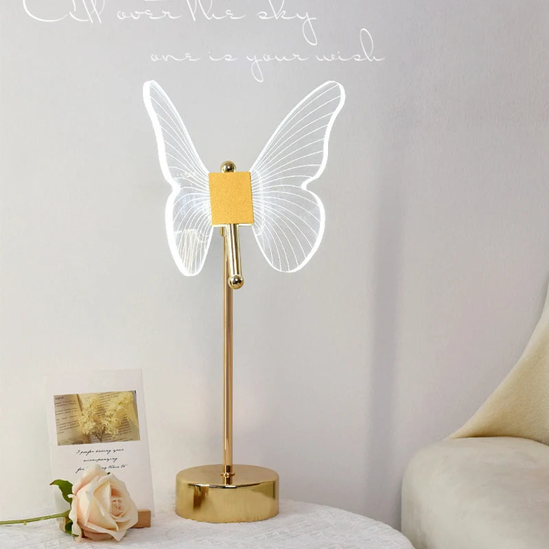 Butterfly Led Table Lamp Retro Gold Acrylic Desk Lamps Hotel Villa Art For Living Room Bedside Desktop Decor Led Night Lights