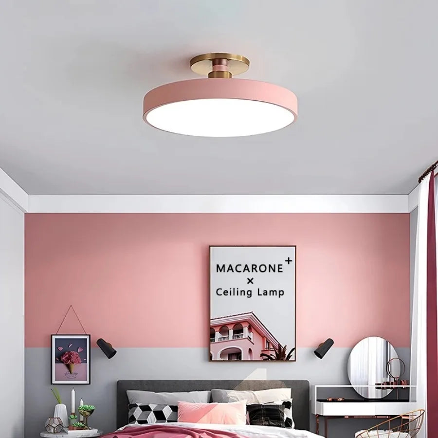 Modern Macaron LED Ceiling Light Simple Circular Dimmable Pendant Light Living Room Bedroom Study Nordic Decorative Lighting