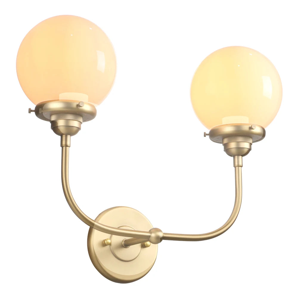 Double Sconce 2- Light Vanity Light with 5.9" Round Globe Milk White Glass Shade for Bedroom Living Room Bathroom Hallway