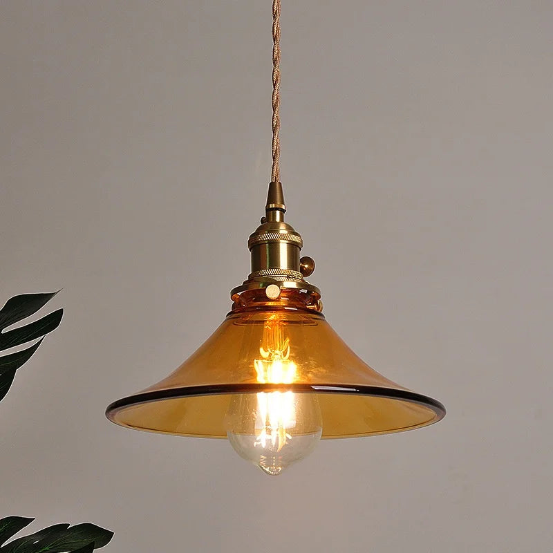 Vintage Loft LED Pendant Lights Hallway Coffee Kitchen Amber Glass Hang Lamp Wire Adjustable Knob Switch Dining Room Light