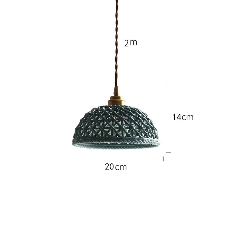 Bule Ceramic Modern LED Pendant Lamp Beside Bedroom Restaurant Cafe Bar Copper Nordic Hanging Light Luminaira Lighting