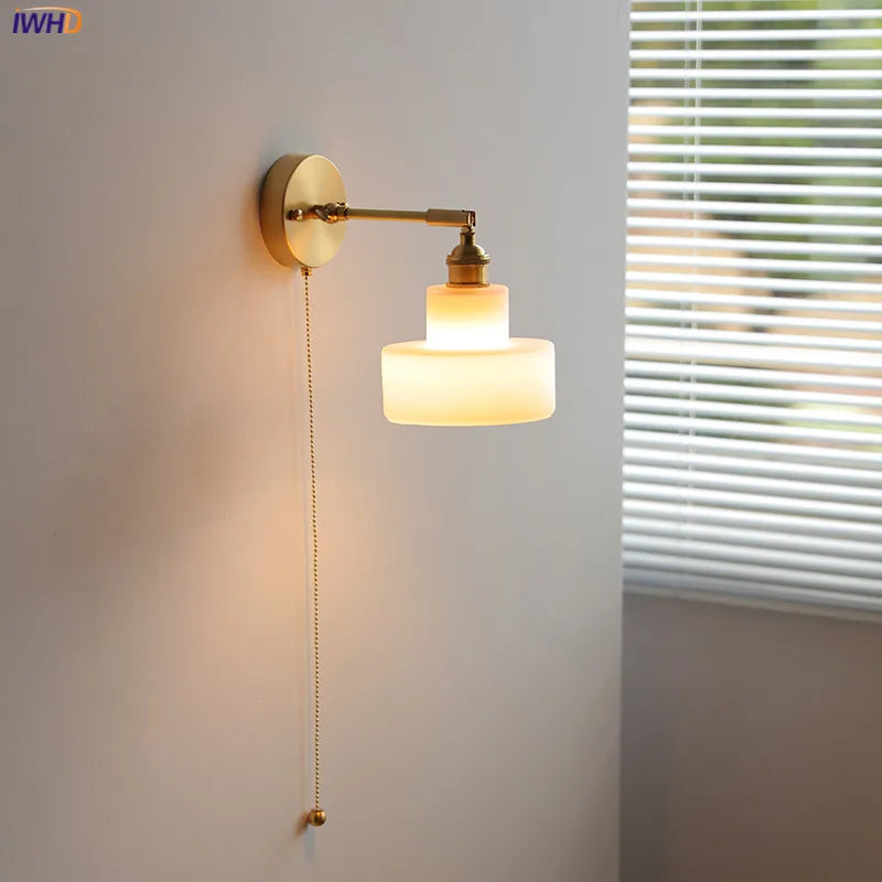 Milky White Glass LED Wall Light Sconce Up Down Left Right Rotate Pull Chain Switch Bedroom Beside Lamp Applique Murale